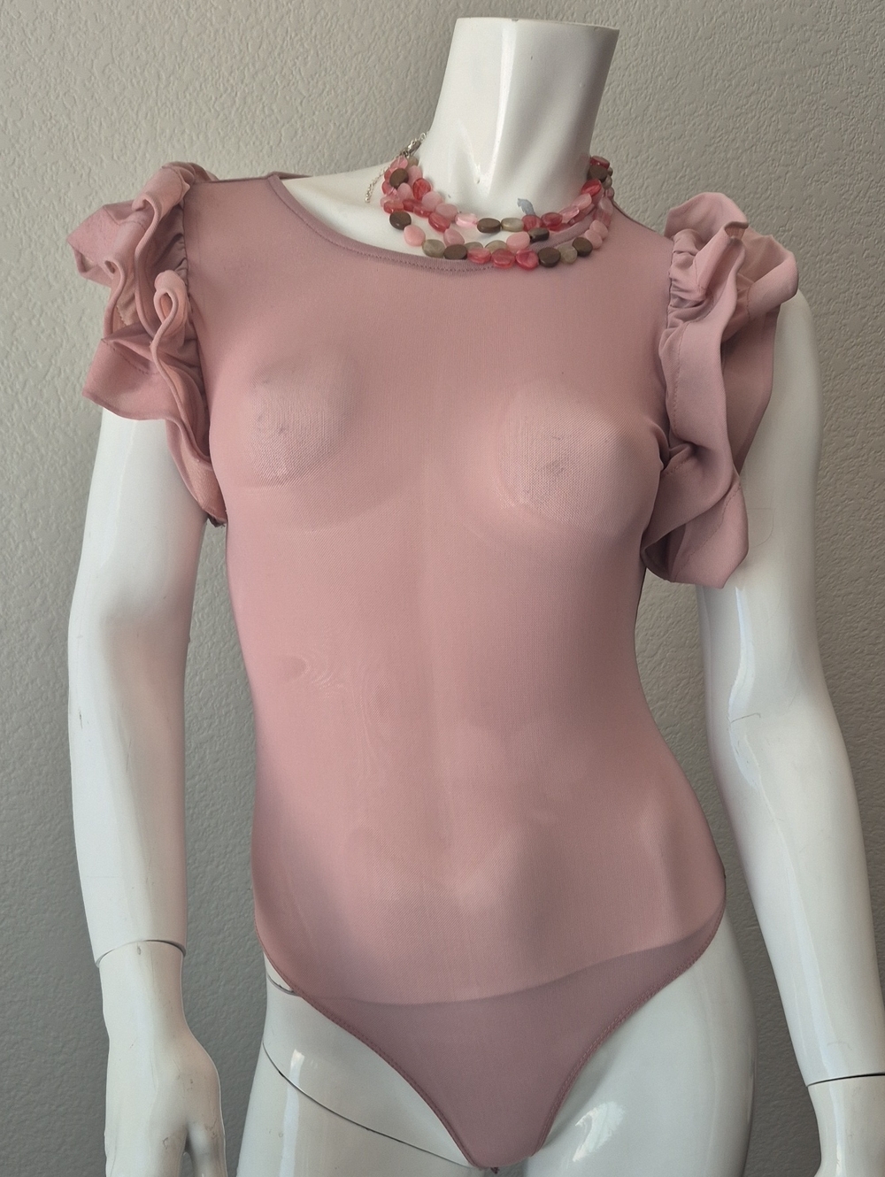 Ruffle Sleeve Sheer Pink Bodysuit